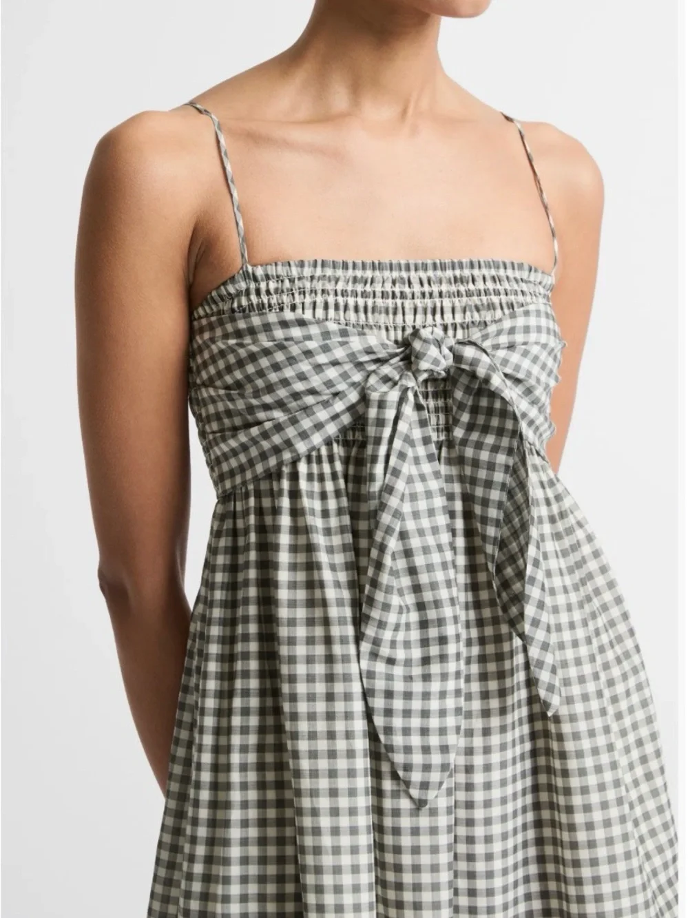 Vince Green and White Gingham Smocked Top - Picture 3 of 9